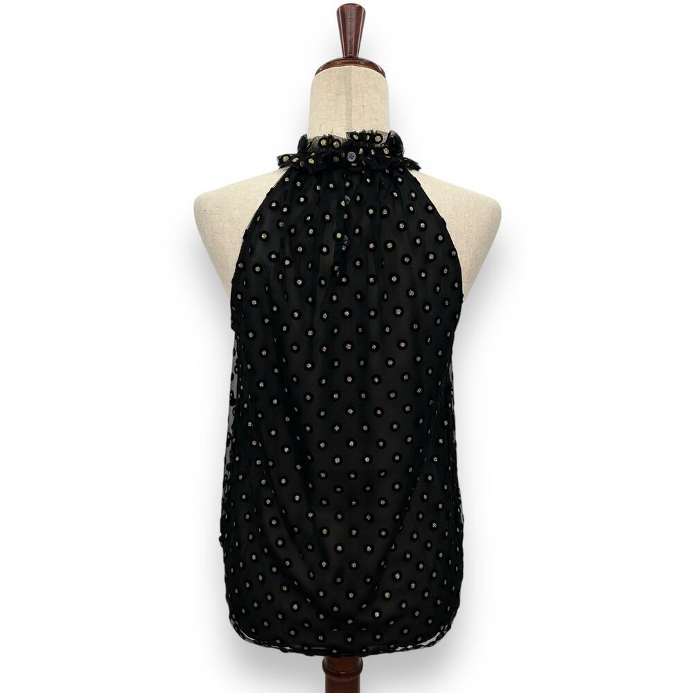 LOFT Black & Gold Polka Dot Velvet Detail Sleeveless Blouse | Size Small | NWT - Picture 7 of 13